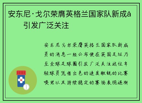 安东尼·戈尔荣膺英格兰国家队新成员引发广泛关注 安东尼·戈尔荣膺英格兰国家队新成员引发广泛关注